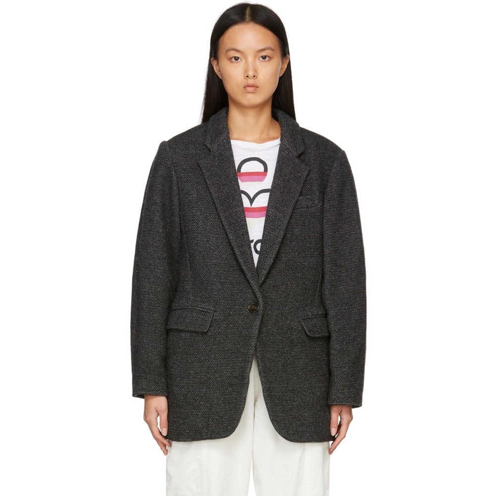 $725 Isabel Marant Etoile Nilinda Black & Gray Blazer Jacket Women Size 36 Small